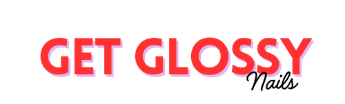 Logo for 'Get Glossy Nails' with red text on a white background